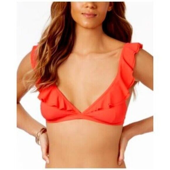 Michael Kors Ruffled Bikini Top Sangria Orange SIZE M - Picture 1 of 10